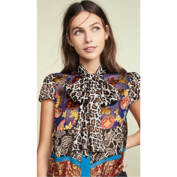 Alice + Olivia Eriko Patchwork Flounce-Hem Skirt & Jeannie Tie Neck Blouse Set - Picture 4 of 16